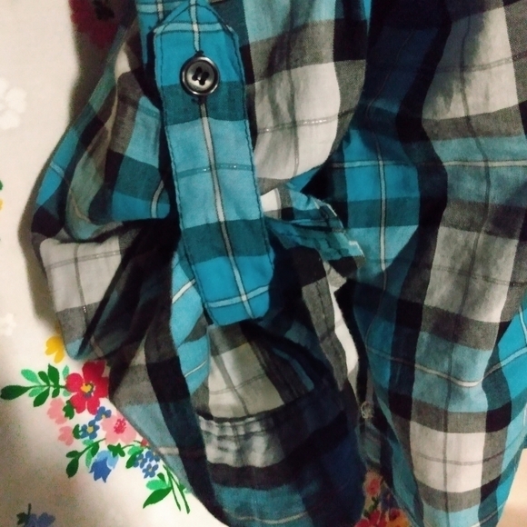 Care N Sport Long Sleeve Shirt, sz 1X,  Black Blue flap front pockets, pre-owned - Picture 4 of 9